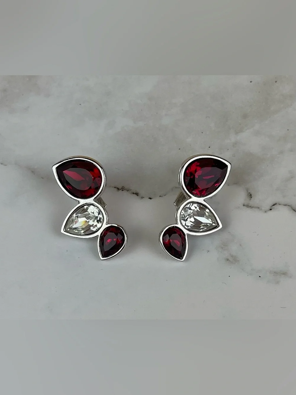 Vintage Yves Saint Laurent Couture Ruby Red Crystal Cluster Clip-On Earrings - Picture 2 of 5